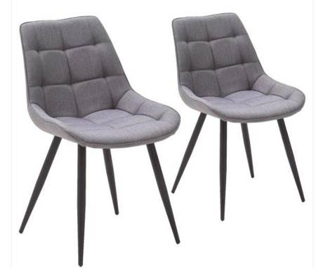 Zestaw 2 szarych krzeseł tapicerowanych z pikowanymi szwami na siedzisku i oparciu